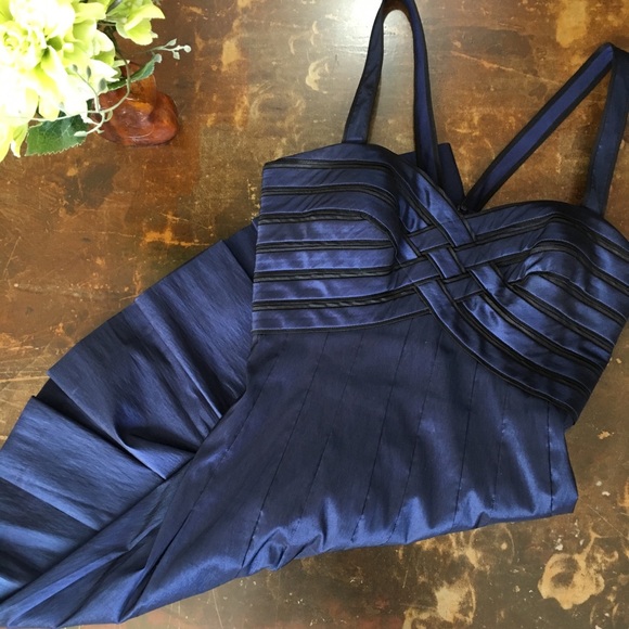 Vintage Dresses & Skirts - Evening cocktail pleated sateen dress